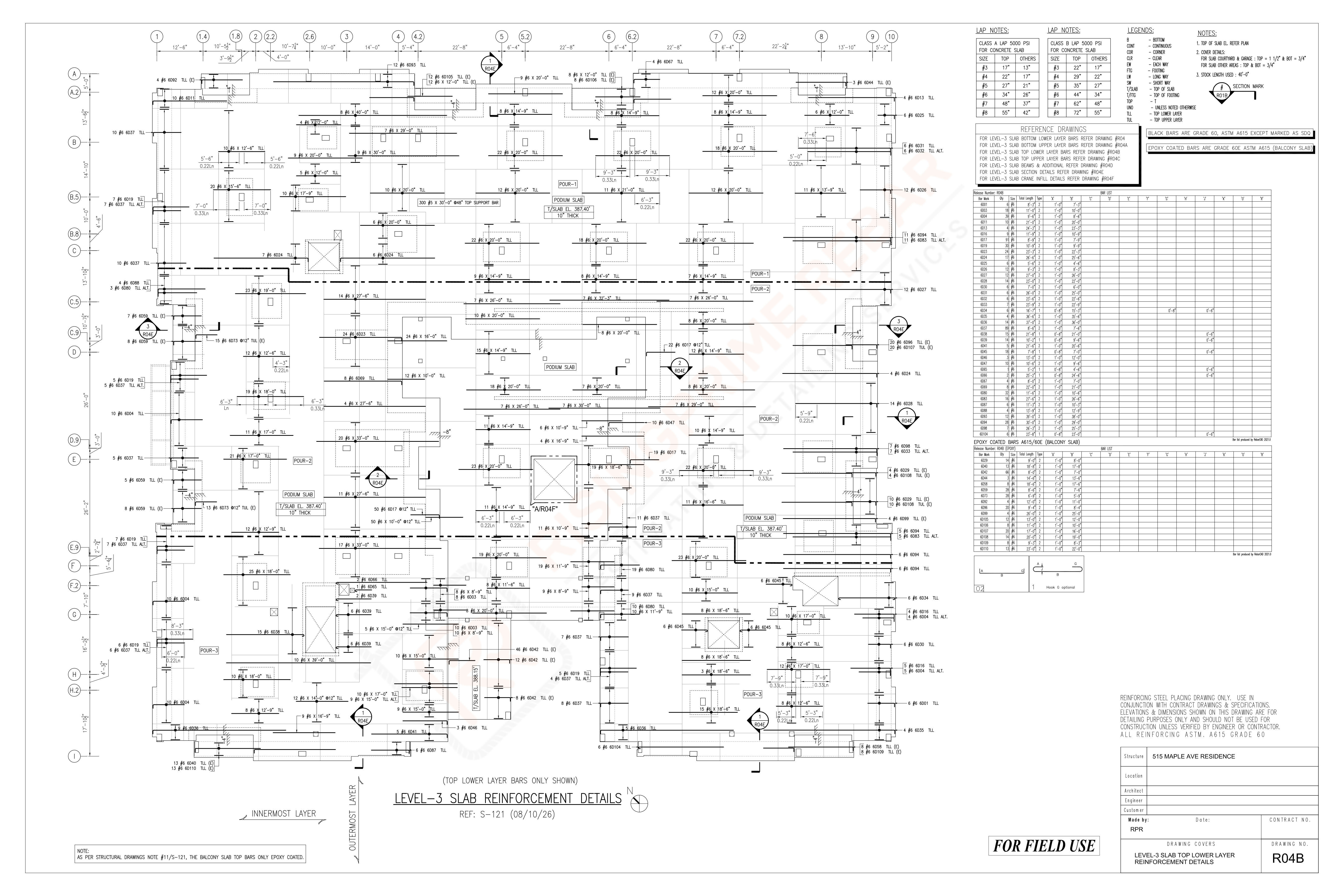 Foundation and Mat Rebar Placing Plan